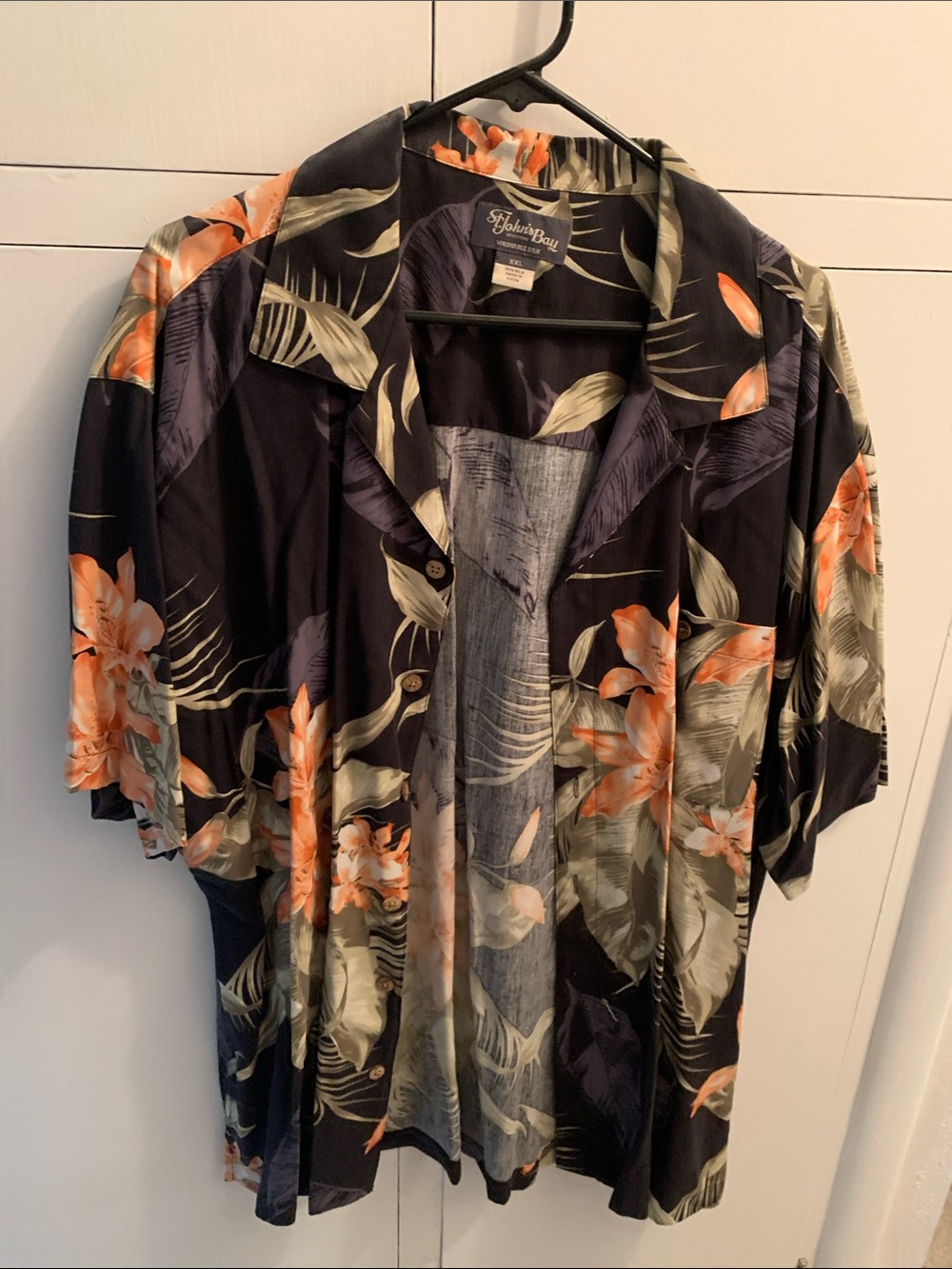 Tropical Floral Short-Sleeve Shirt Jacket - Black/Orange